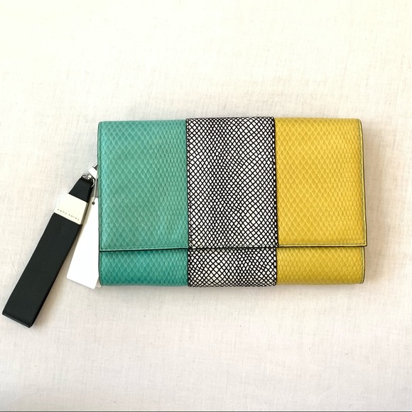 Authentic Trina Turk Tri Colored Leather Clutch - Picture 2 of 11